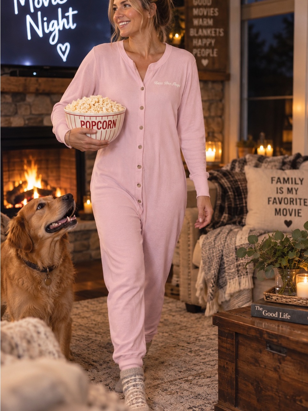 Bass Pro Shops Pink Union Suit Pajamas – 100% Cotton – Size Medium